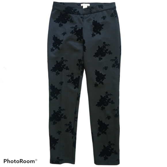 Black Velvet Floral Retrology Mid High Rise Pants - Picture 1 of 9